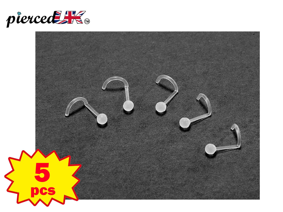 Nostril Retainer, Nostril Screw Ring - 5pcs 20g (0.8mm) Clear Nose Piercing Stud - Curved Retainer, Piercing retainer, hide piercing