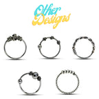 Nose Ring Hoop, Nostril Ring – Bali Style Nose Hoop Hinged Earrings with Rope Design – 22g (0.7mm)  – Silver Tribal Nose Piercing