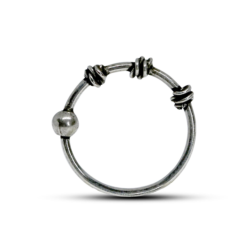 Silver Nose Ring, Nostril Hoops – Beaded Bali Nose Studs Hinged Earrings – 22g (0.7mm)  – Silver Tribal Nose Piercing