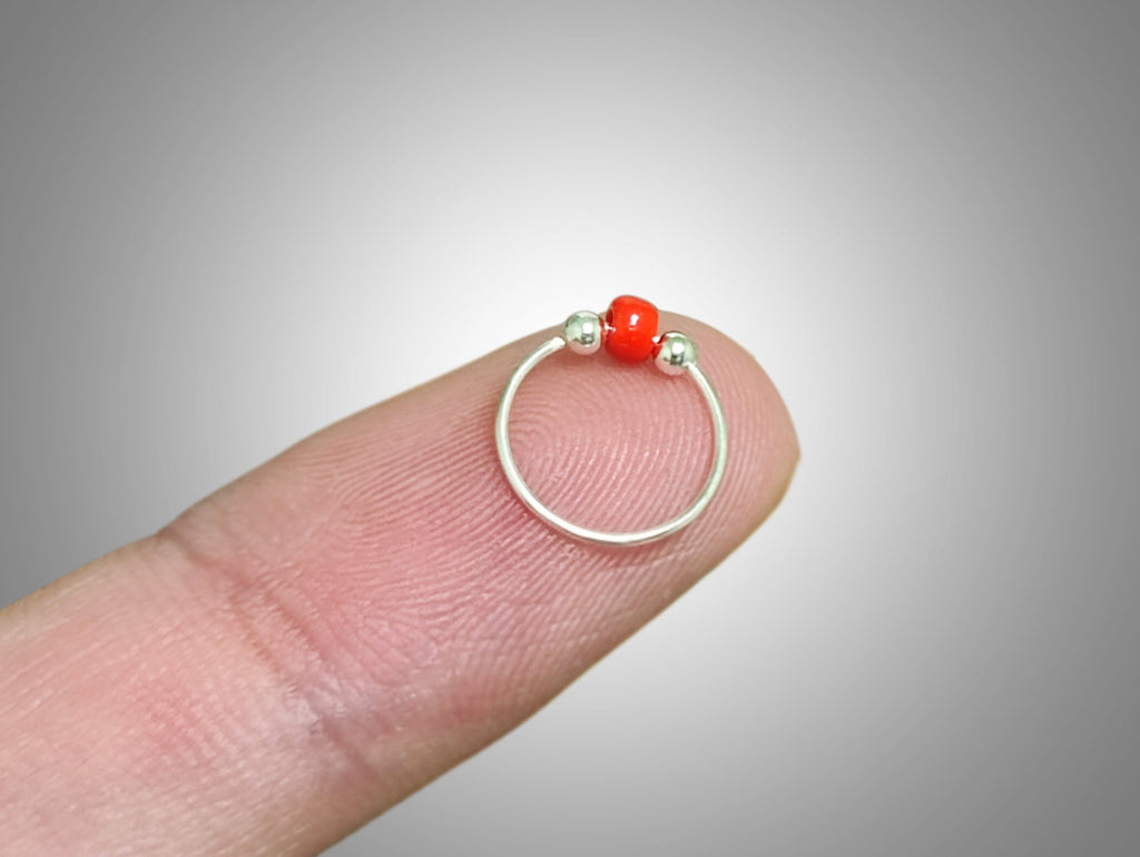 Silver Nose Ring, Nose ball hoops, Nostril Piercing - 28G size 9mm - Body Jewellery Nose Ring