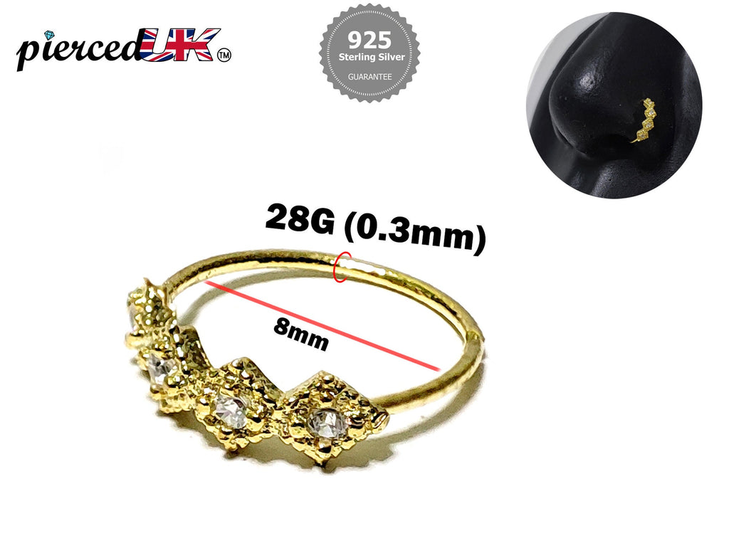 Gold Plated Nose Hoop Ring, Silver Nose Studs with Crystal Sets - 28G Bendable Nostril Piercing, Nose Piercing size 8mm