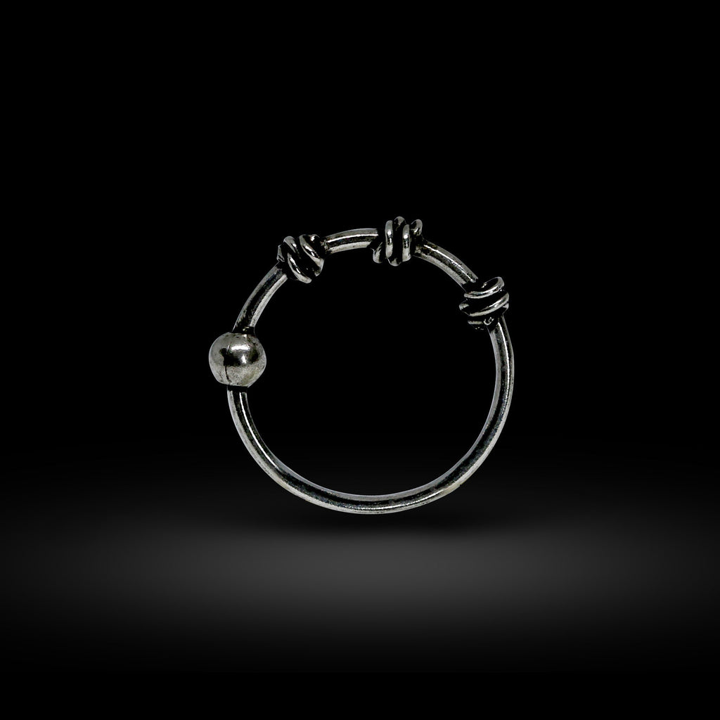 Silver Nose Ring, Nostril Hoops – Beaded Bali Nose Studs Hinged Earrings – 22g (0.7mm)  – Silver Tribal Nose Piercing