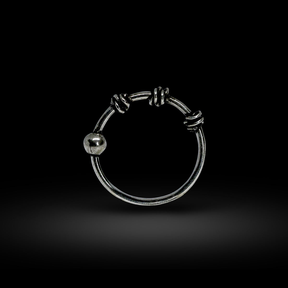 Silver Nose Ring, Nostril Hoops – Beaded Bali Nose Studs Hinged Earrings – 22g (0.7mm)  – Silver Tribal Nose Piercing