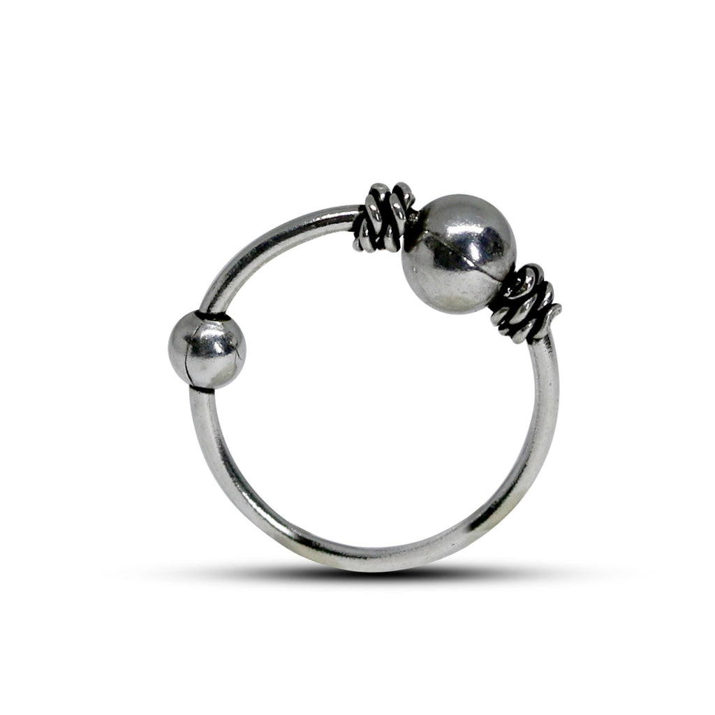 Beaded Nose Ring, Nose Hoops – Bali Style Nostril Ring Hinged Earrings Beaded Nose Studs – 22g (0.7mm)  – Silver Tribal Nose Piercing