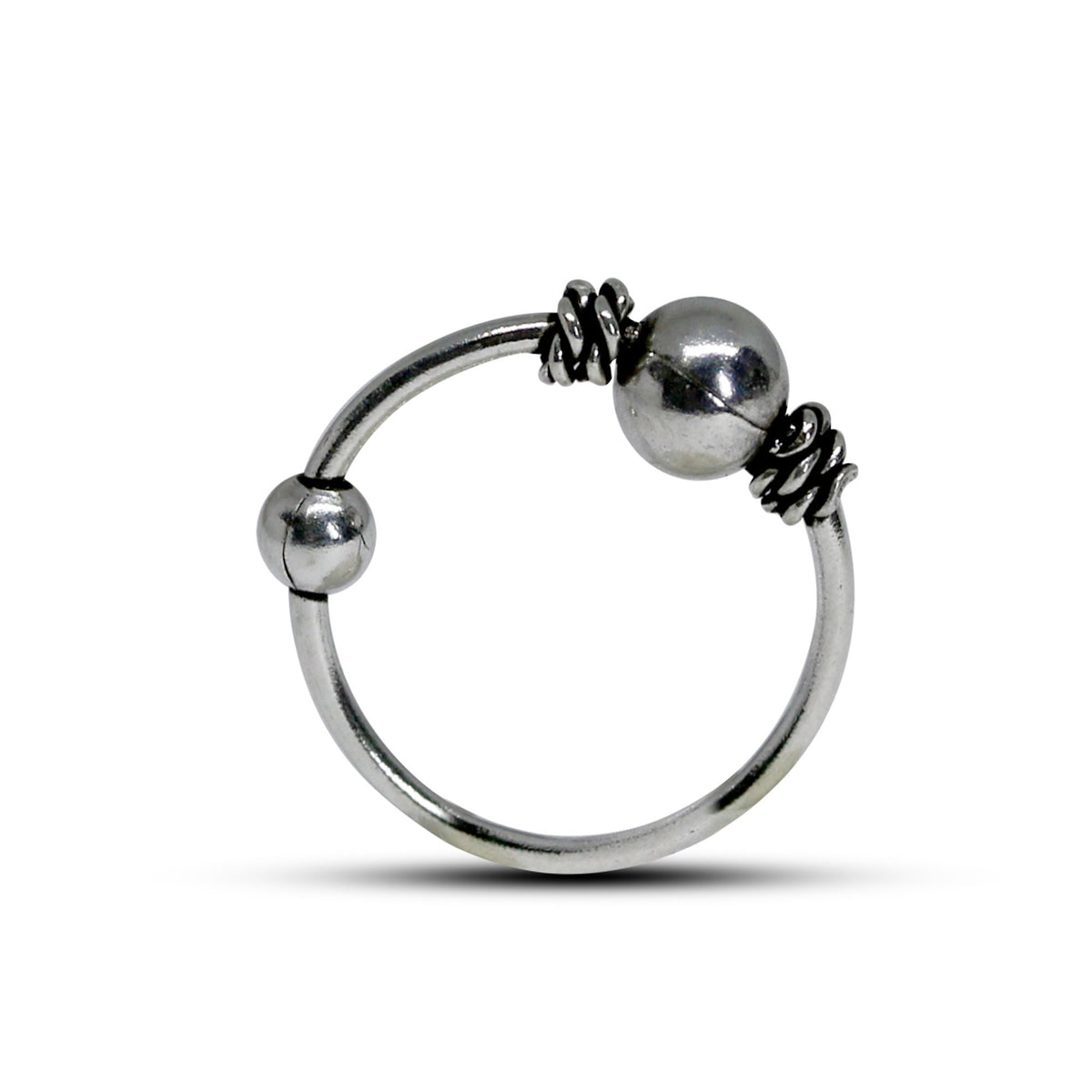 Beaded Nose Ring, Nose Hoops – Bali Style Nostril Ring Hinged Earrings Beaded Nose Studs – 22g (0.7mm)  – Silver Tribal Nose Piercing