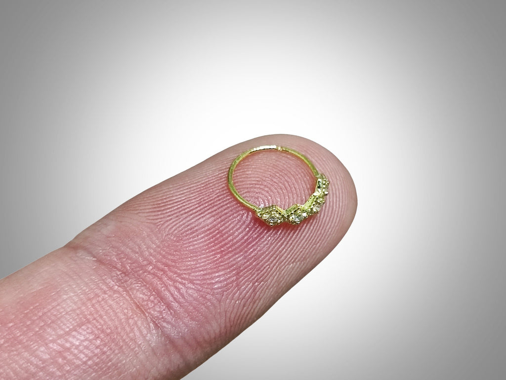 Gold Plated Nose Hoop Ring, Silver Nose Studs with Crystal Sets - 28G Bendable Nostril Piercing, Nose Piercing size 8mm