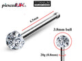 Titanium Nose Pin, Nose Stud Bone - Nose Piercing Size 20G (0.8mm) with Multi Crystal ball CZ Clear Size 3.8mm