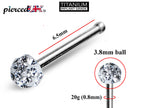 Titanium Nose Pin, Nose Stud Bone - Nose Piercing Size 20G (0.8mm) with Multi Crystal ball CZ Clear Size 3.8mm