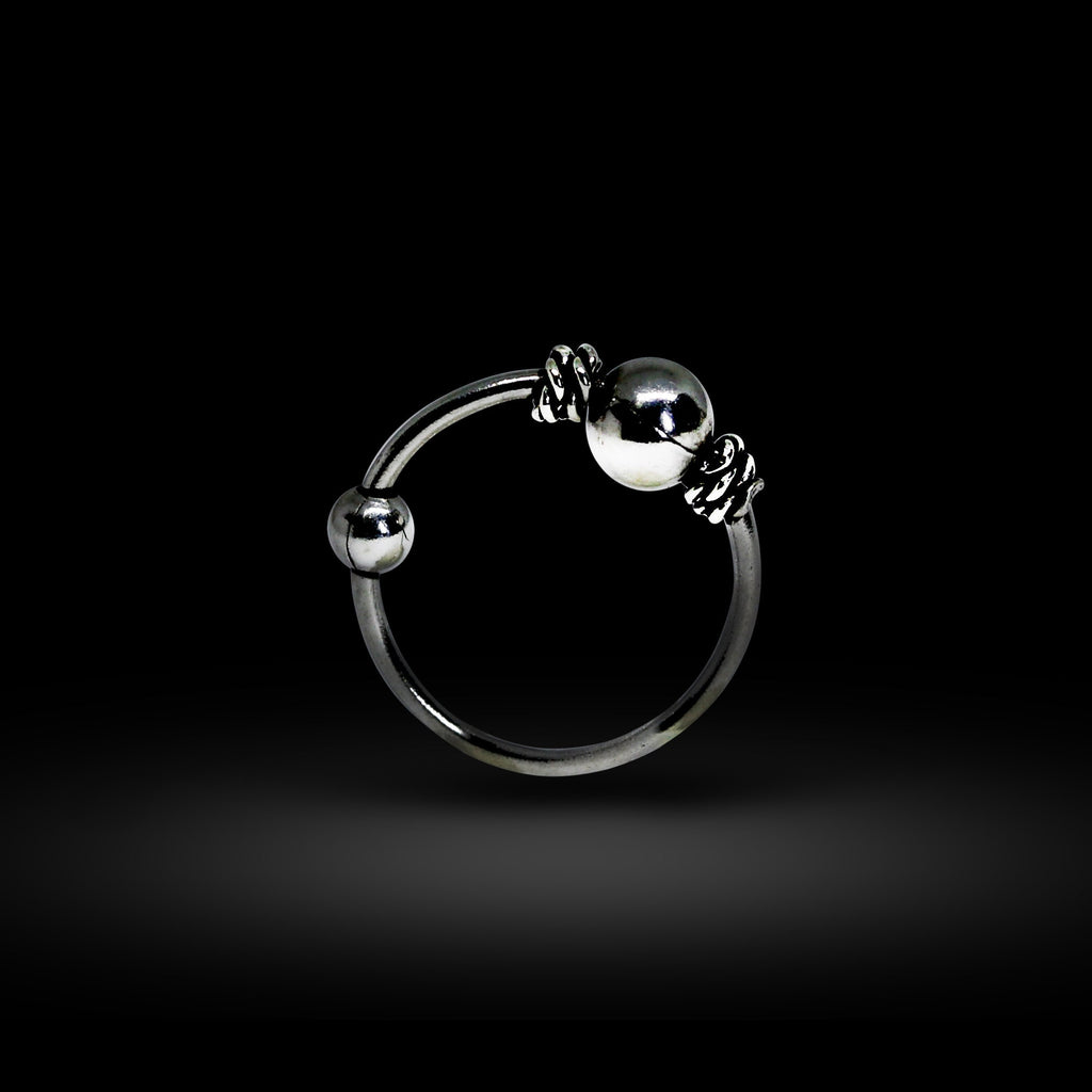 Beaded Nose Ring, Nose Hoops – Bali Style Nostril Ring Hinged Earrings Beaded Nose Studs – 22g (0.7mm)  – Silver Tribal Nose Piercing