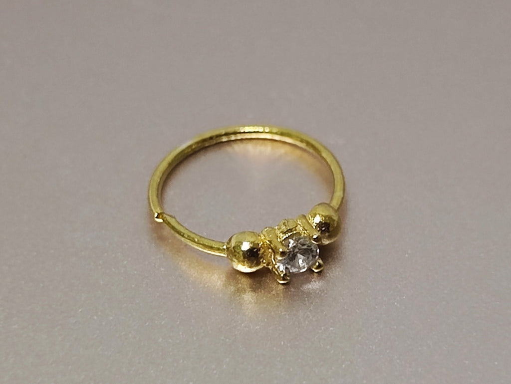 Gold Plated Solitaire Nose Ring, Silver Nose Studs with Crystal - 28G Bendable Nostril Piercing, Nose Piercing size 8mm