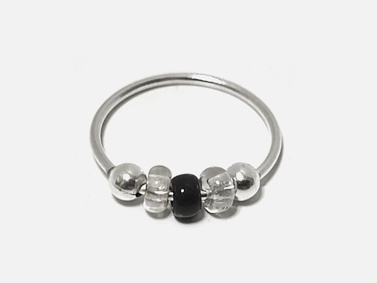 Silver Nose Hoop Ring, Nose Studs with Onyx Beads - 28G Bendable Nostril Piercing, Nose Piercing size 9mm