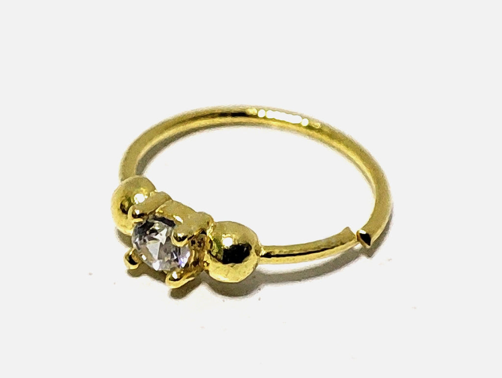 Gold Plated Solitaire Nose Ring, Silver Nose Studs with Crystal - 28G Bendable Nostril Piercing, Nose Piercing size 8mm