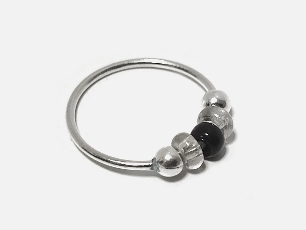 Silver Nose Hoop Ring, Nose Studs with Onyx Beads - 28G Bendable Nostril Piercing, Nose Piercing size 9mm