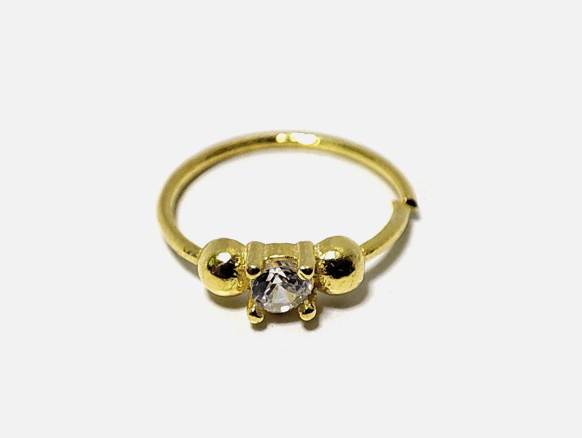 Gold Plated Solitaire Nose Ring, Silver Nose Studs with Crystal - 28G Bendable Nostril Piercing, Nose Piercing size 8mm