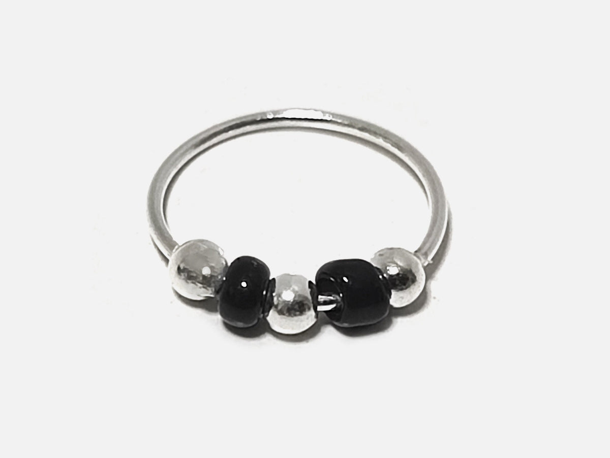 Silver Nose Hoop Ring, Nose Studs with Onyx Beads - 28G Bendable Nostril Piercing, Nose Piercing size 9mm
