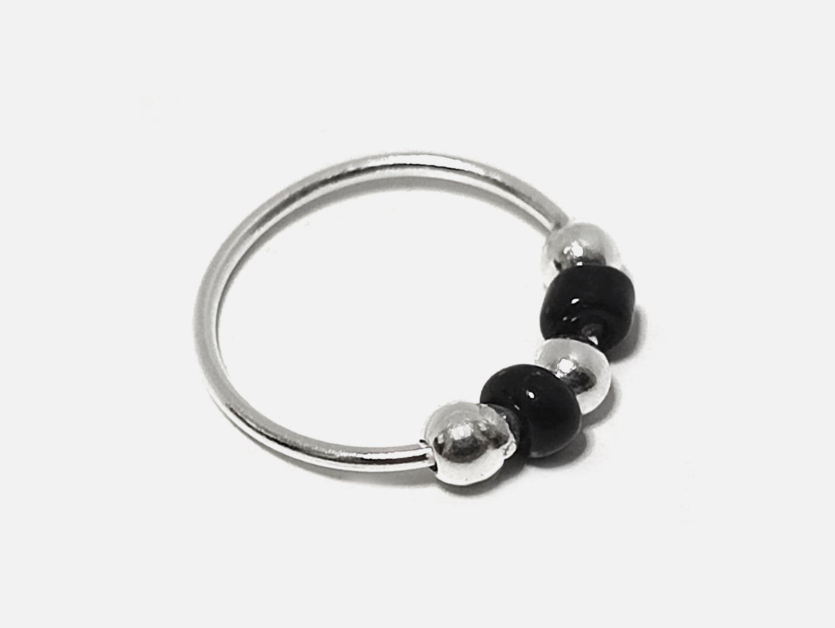 Silver Nose Hoop Ring, Nose Studs with Onyx Beads - 28G Bendable Nostril Piercing, Nose Piercing size 9mm