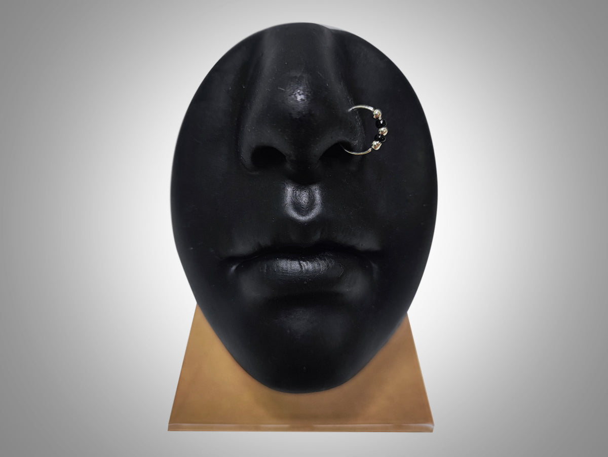 Silver Nose Hoop Ring, Nose Studs with Onyx Beads - 28G Bendable Nostril Piercing, Nose Piercing size 9mm