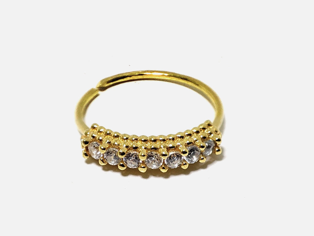 Gold Plated 28G Silver Nostril Ring with Crystal Sets - Bendable Nostril Piercing, Nose Piercing size 8mm