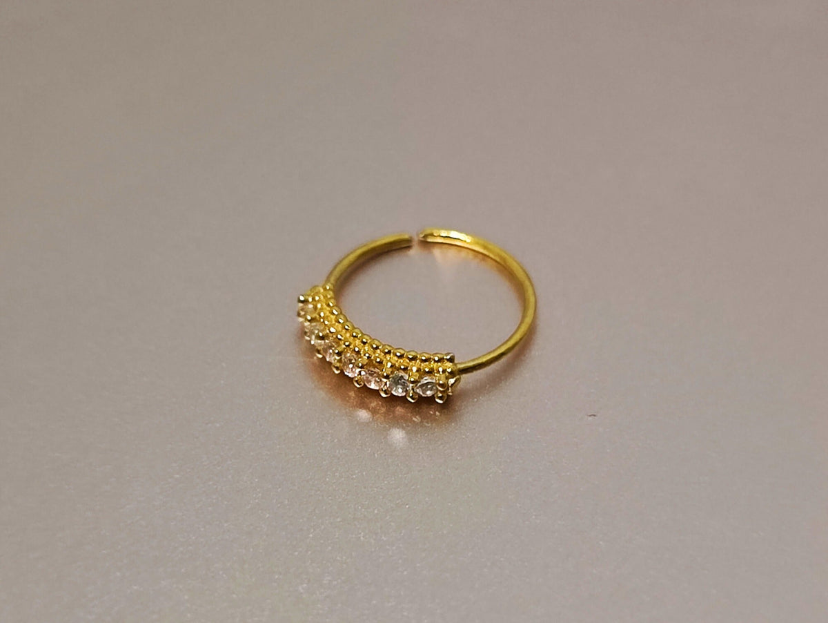 Gold Plated 28G Silver Nostril Ring with Crystal Sets - Bendable Nostril Piercing, Nose Piercing size 8mm