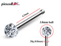 Nose Pin, Nose Stud Bone - Nose Piercing Size 20G (0.8mm) with Disco ball Crystal Clear CZ size 3.8mm