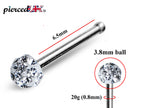 Nose Pin, Nose Stud Bone - Nose Piercing Size 20G (0.8mm) with Disco ball Crystal Clear CZ size 3.8mm