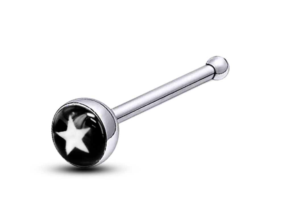 Nose Bone Stud, Nose Ring - Nose Pin with Logos - Nose Piercing Size 18G (1.0mm) - Nostril Stud, Nose Jewelry, Straight Nose Pin