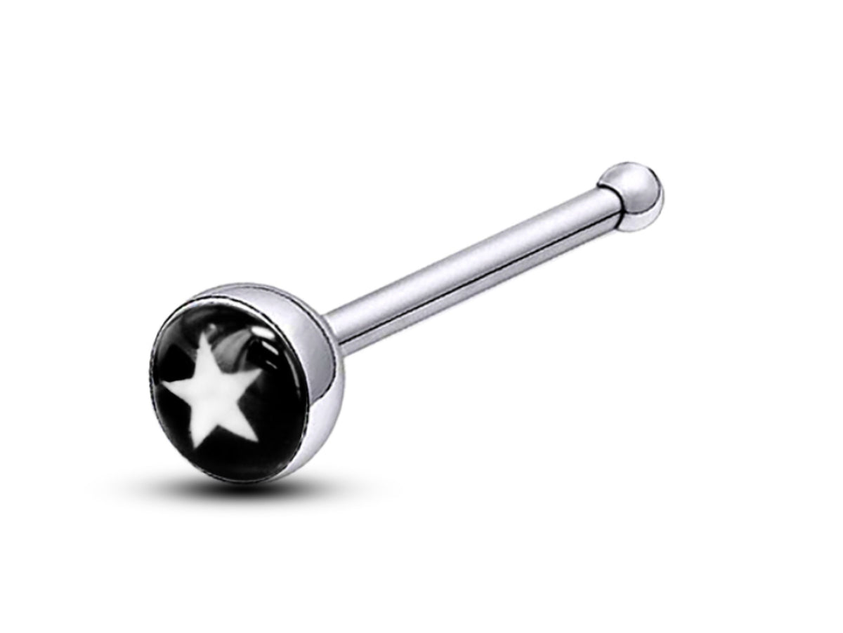 Nose Bone Stud, Nose Ring - Nose Pin with Logos - Nose Piercing Size 18G (1.0mm) - Nostril Stud, Nose Jewelry, Straight Nose Pin