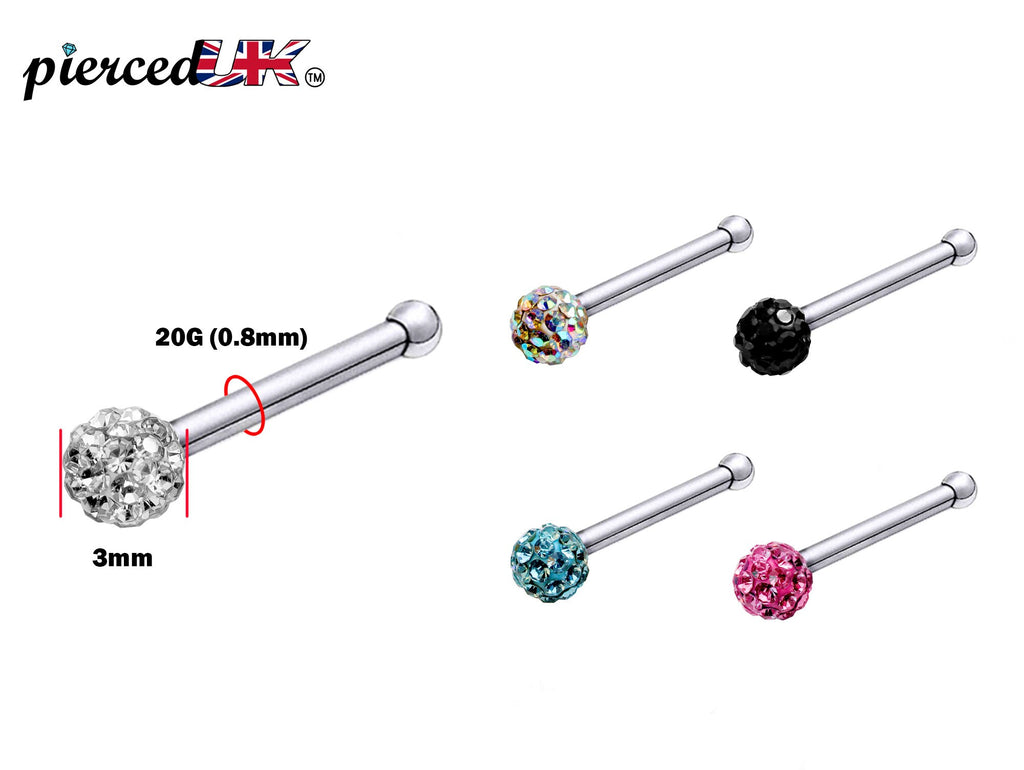 Nose Pin, Nose Stud Bone - 20g Nose Piercing Disco ball Crystal - Bling Bling - Perfect for Nostril Jewelry, Nostril Piercing Stud
