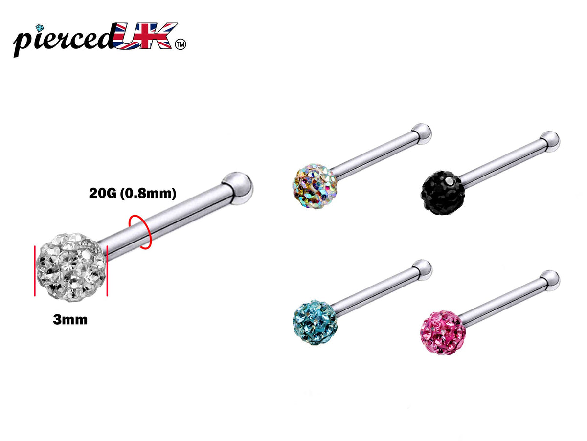 Nose Pin, Nose Stud Bone - 20g Nose Piercing Disco ball Crystal - Bling Bling - Perfect for Nostril Jewelry, Nostril Piercing Stud