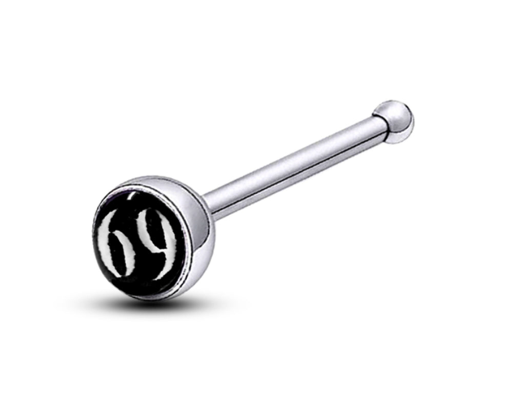 Nose Bone Stud, Nose Ring - Nose Pin with Logos - Nose Piercing Size 18G (1.0mm) - Nostril Stud, Nose Jewelry, Straight Nose Pin