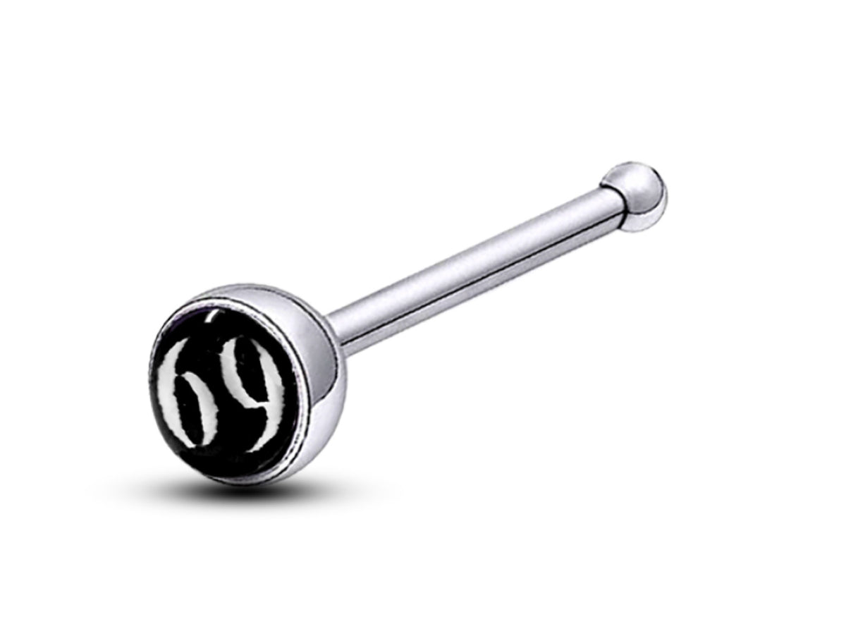 Nose Bone Stud, Nose Ring - Nose Pin with Logos - Nose Piercing Size 18G (1.0mm) - Nostril Stud, Nose Jewelry, Straight Nose Pin