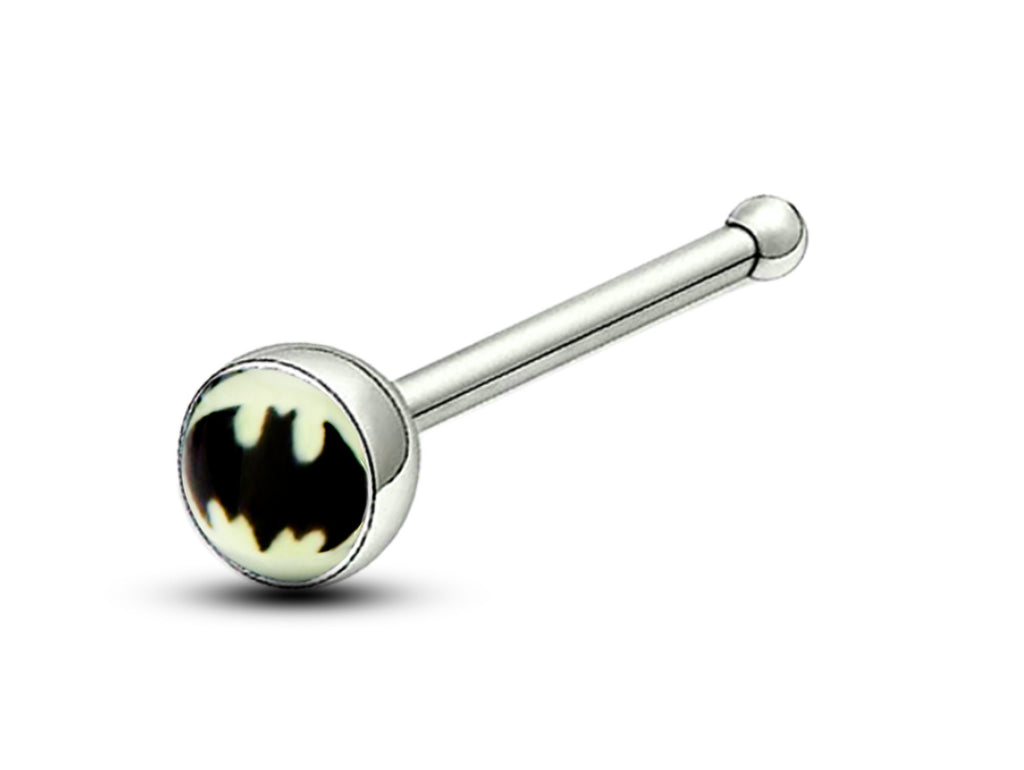 Nose Bone Stud, Nose Ring - Nose Pin with Logos - Nose Piercing Size 18G (1.0mm) - Nostril Stud, Nose Jewelry, Straight Nose Pin