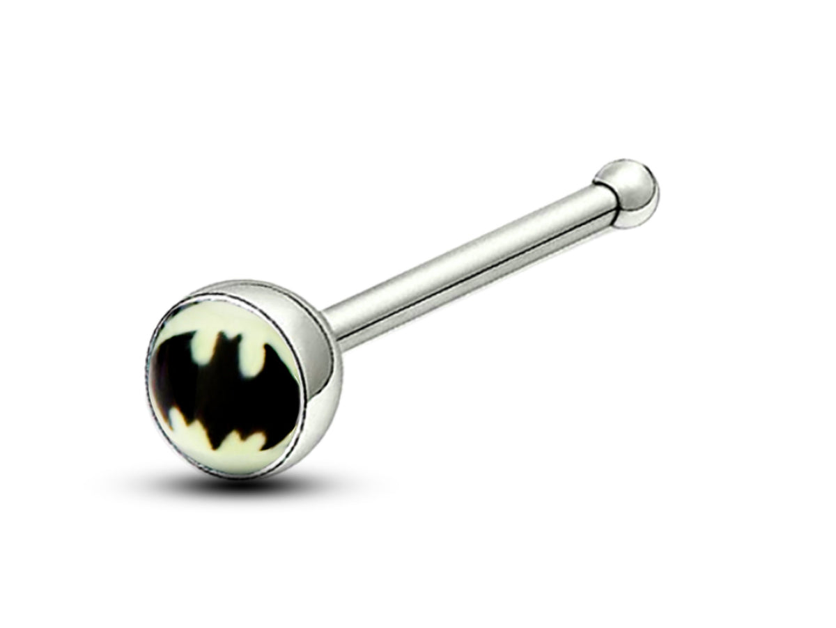 Nose Bone Stud, Nose Ring - Nose Pin with Logos - Nose Piercing Size 18G (1.0mm) - Nostril Stud, Nose Jewelry, Straight Nose Pin