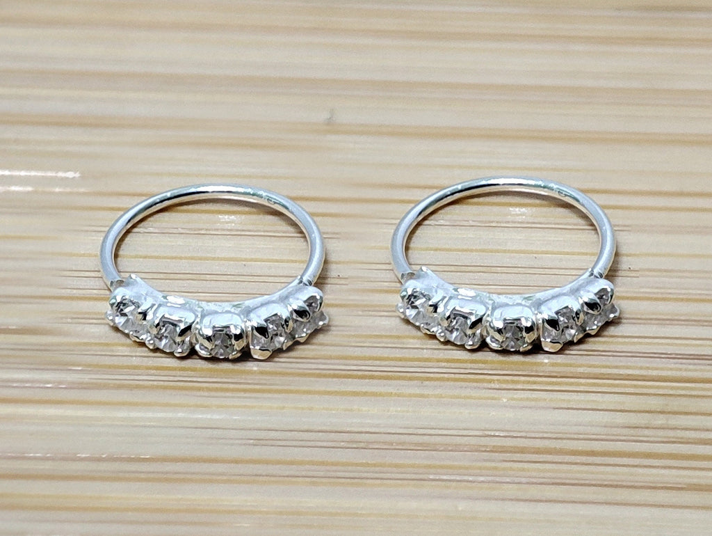 Silver Open Nose Ring, Nose Hoops, Nose Piercing with CZ Crystal Sets  – 28g (0.3mm)  – Size 7mm, 9mm and 12mm