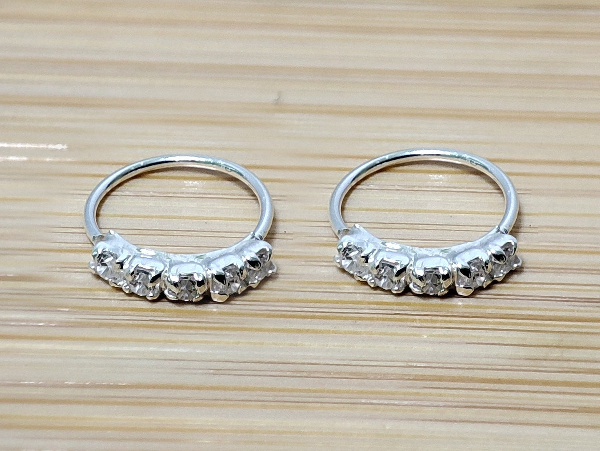 Silver Open Nose Ring, Nose Hoops, Nose Piercing with CZ Crystal Sets  – 28g (0.3mm)  – Size 7mm, 9mm and 12mm