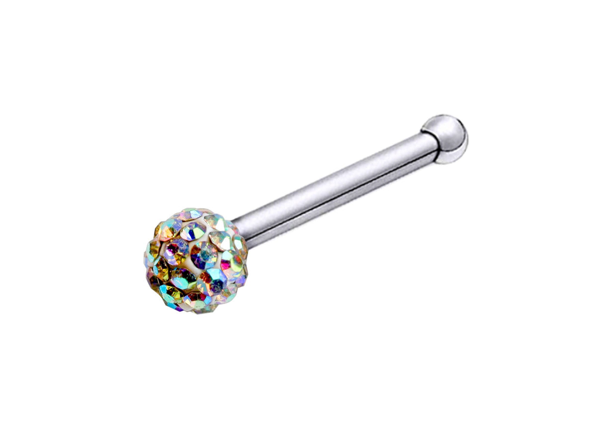 Nose Pin, Nose Stud Bone - 20g Nose Piercing Disco ball Crystal - Bling Bling - Perfect for Nostril Jewelry, Nostril Piercing Stud
