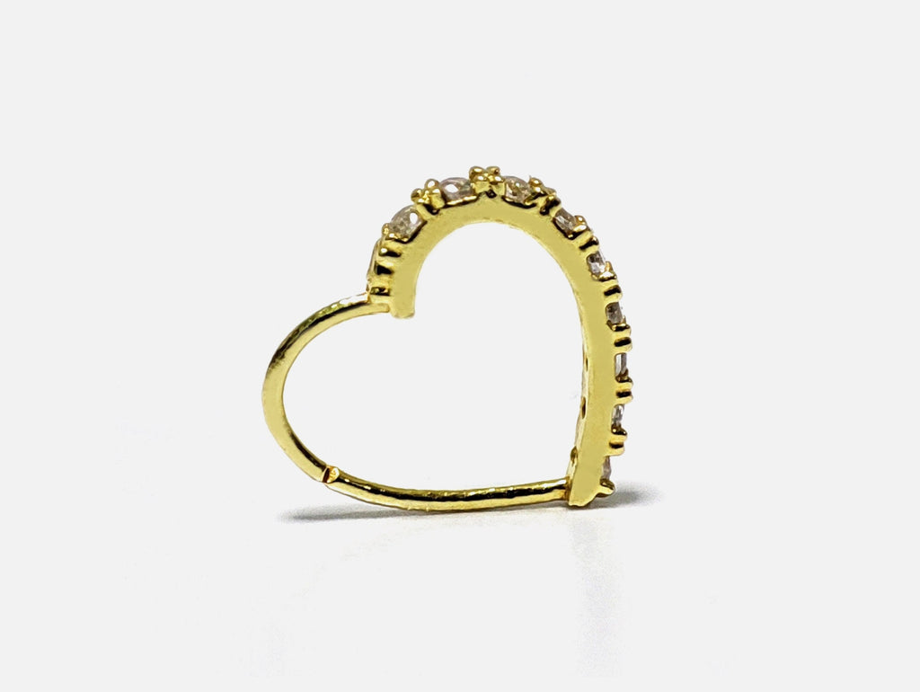 Gold Plated Heart Shape Silver Nose Ring with Crystal Sets - 28G Bendable Nostril Piercing, Nose Piercing size 8mm