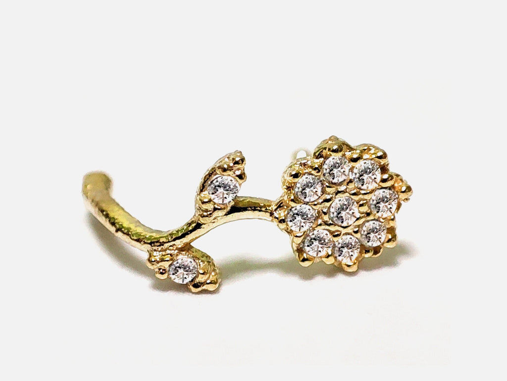 Gold Plated Flower Nose Studs, Nose Piercing with Crystal Sets - 28G Nostril Piercing, Nose Post shaft length 7mm