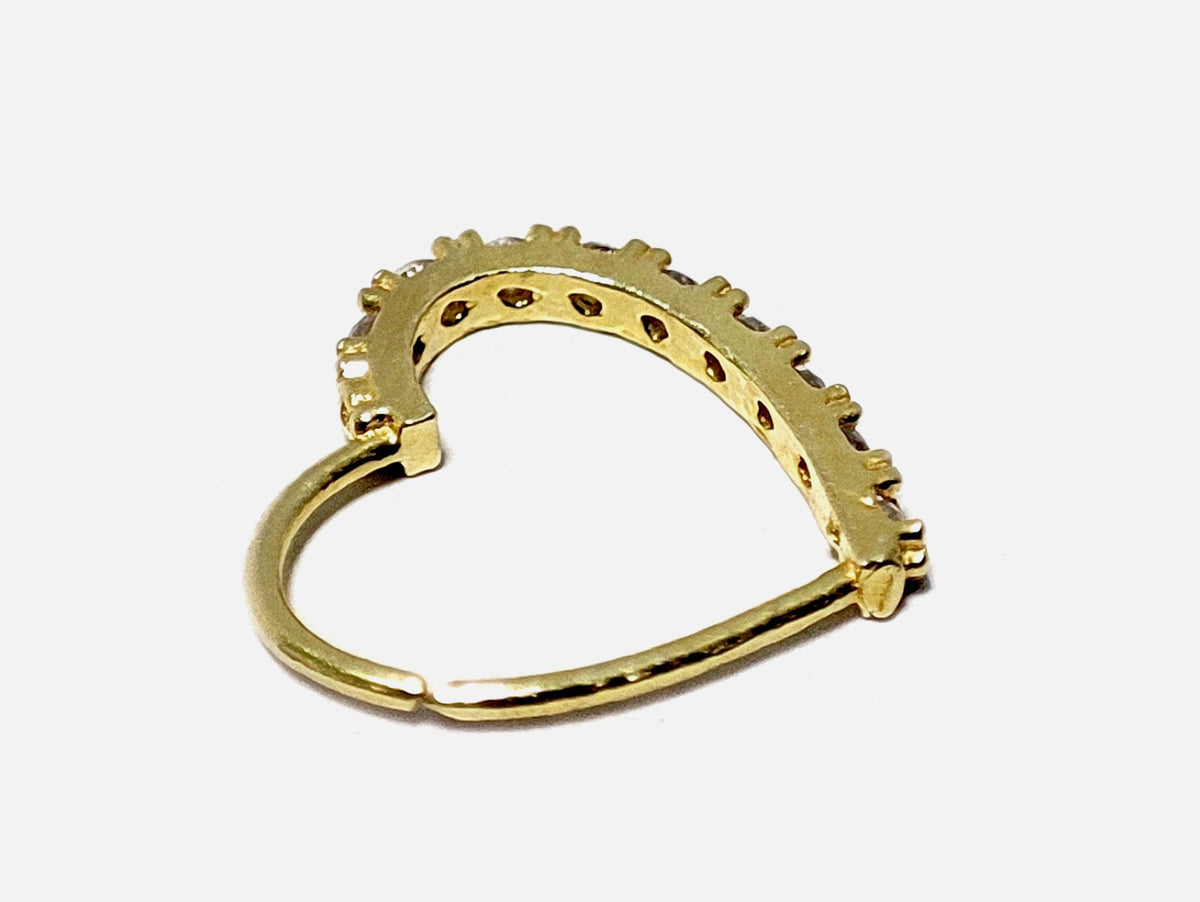 Gold Plated Heart Shape Silver Nose Ring with Crystal Sets - 28G Bendable Nostril Piercing, Nose Piercing size 8mm