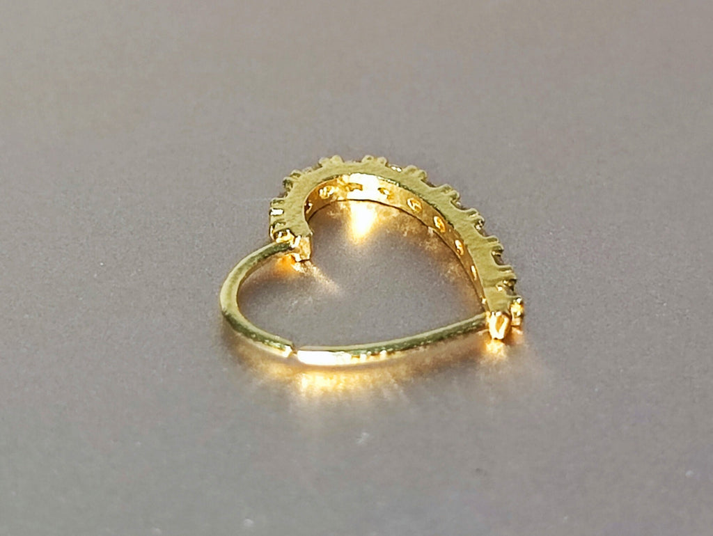 Gold Plated Heart Shape Silver Nose Ring with Crystal Sets - 28G Bendable Nostril Piercing, Nose Piercing size 8mm