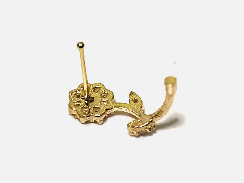Gold Plated Flower Nose Studs, Nose Piercing with Crystal Sets - 28G Nostril Piercing, Nose Post shaft length 7mm