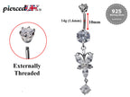 Butterfly Belly Button Rings, Dangle Navel Piercing Belly Piercing with High Quality Crystals Navel Jewelry 16g(1.6mm) Length is 10mm
