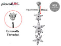 Silver Belly Button Piercing, Belly Bars - Triple dangle Flower Belly Ring with High Quality CZ Crystals Navel Ring 16g (1.6mm) Length 10mm