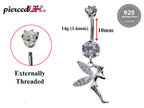 Silver Belly Button Piercing, Fairy Belly Bars - Pixie Belly Ring with Quality CZ Crystals - Navel Ring - 16g (1.6mm) Length is 10mm