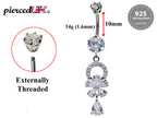 Flower Belly Bars, Navel Ring - Dangle Belly Piercing Floral with CZ Crystals - Navel Jewelry - 16g (1.6mm) Length is 10mm