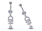 Flower Belly Bars, Navel Ring - Dangle Belly Piercing Floral with CZ Crystals - Navel Jewelry - 16g (1.6mm) Length is 10mm
