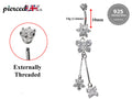 Silver Dangle Belly Button Ring, Belly Bars- Drop Butterfly and Flower Belly Ring with High Quality Crystals - Navel Ring - 16g (1.6mm)