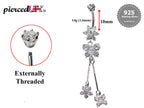 Silver Dangle Belly Button Ring, Belly Bars- Drop Butterfly and Flower Belly Ring with High Quality Crystals - Navel Ring - 16g (1.6mm)
