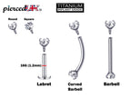 Body Piercing Labret, Barbell and Curved Barbell with CZ Crystals - Titanium Internally Threaded 16G (1.2mm) For Lip, Rook Ears