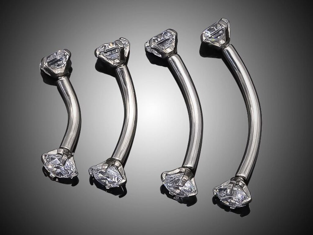 Body Piercing Labret, Barbell and Curved Barbell with CZ Crystals - Titanium Internally Threaded 16G (1.2mm) For Lip, Rook Ears